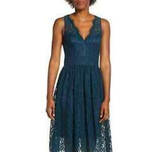 NWT Eliza J Eyelash Lace Jewel Tone Fit & Flare Floral Dress Size 14